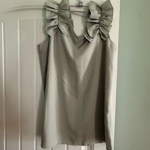 Zenana Elegant Gray Sleeveless Top with Ruffle Shoulders small